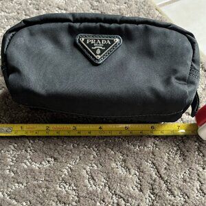PRADA - small black nylon zippered make up case / cosmetic pouch